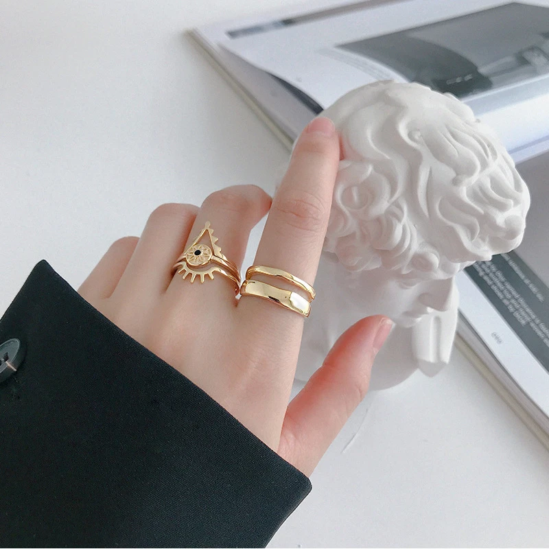 Peri'sBox нерегулярные золото двойное кольцо линия кольца с несколькиими слоями для Для женщин кольцо из стерлингового серебра 925 простой Instajewelry Регулируемый