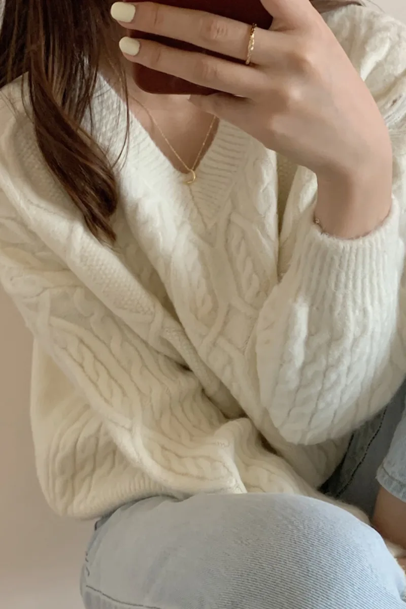 

WHCW CGDSR 2020 vintage oversized sweater women elegant loose knitted cute spring winter korean style pullover jumper thick woma