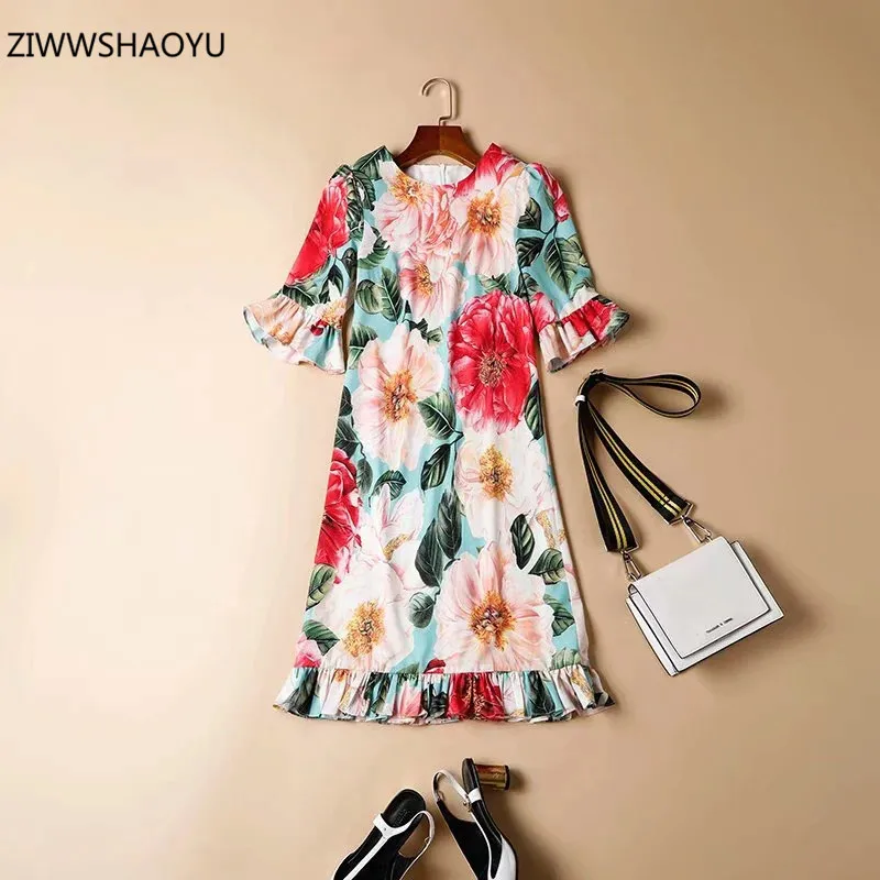 

Ziwwshaoyu 2021 летние женские модные повседневные Прямые Мини-платья с круглым вырезом и рукавами-фонариками для дома