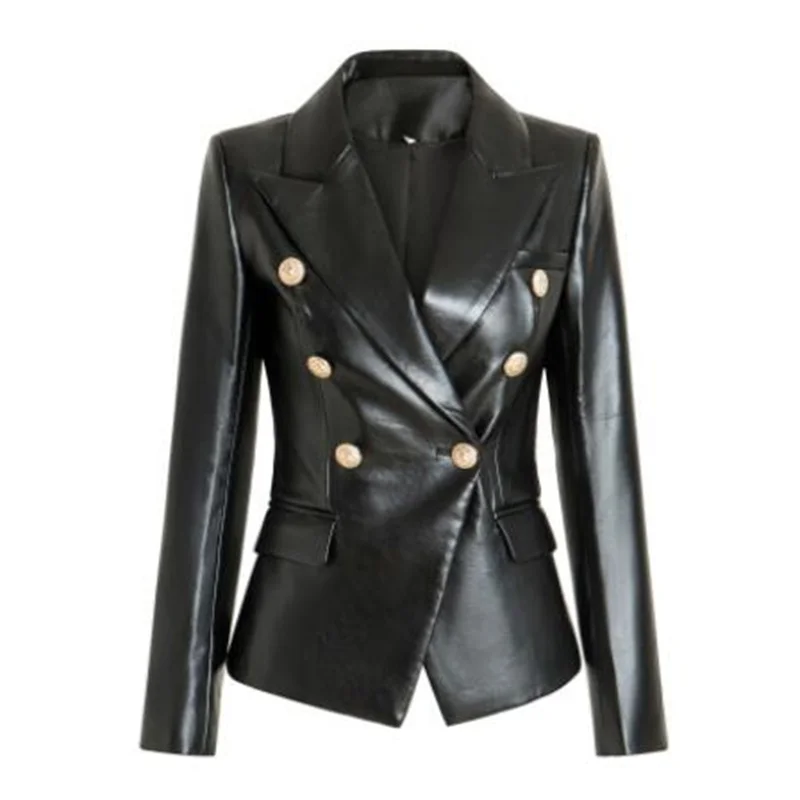 Autumn leather suit womens blazers winter new style black long-sleeved suit collar slim-fit beltless imitation leather jacket