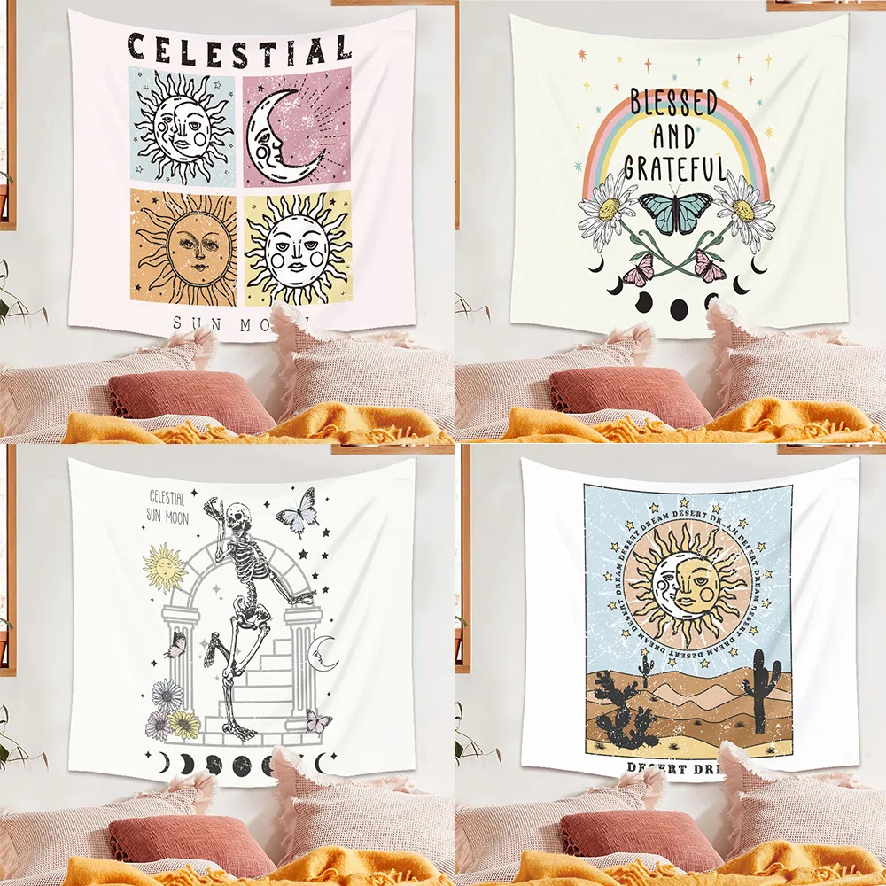 ins Simple Sun Moon Butterfly Series Tapestry Bohemian Background Cloth Small Fresh Wall Creative Abstract Art | Дом и сад