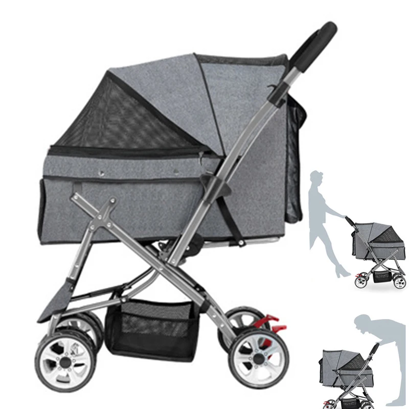 Pet Stroller Cat Carrier 4-wheel Folding Trolley Case for Dogs Cats Walks Relax Pet Breathable Dog Cat Trolley Baby Stroller