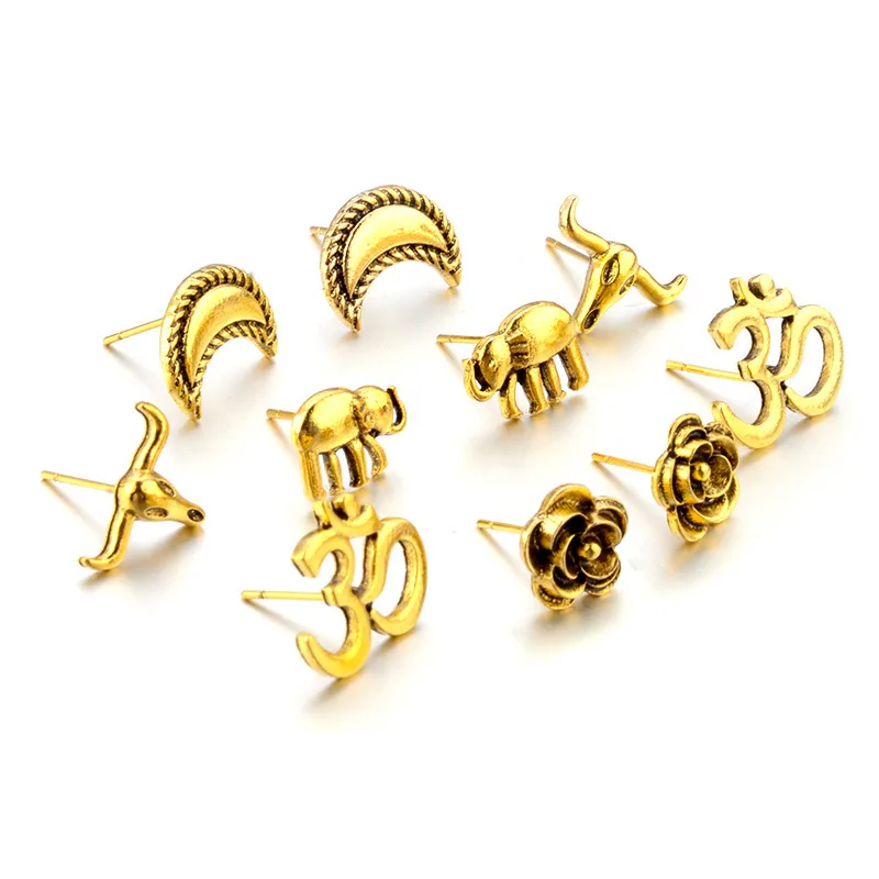 Набор женских серег гвоздиков в стиле Бохо 5 пар|Серьги-гвоздики| |