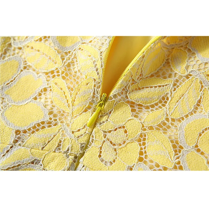 

Lace Hollow Out Medium Long Dress Women's Summer Short Sleeve Slim Floral Female Elegant Vintage High Waist Midi Dresses Mujer