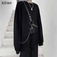 xitao black women sweatshirt fashion new personalized metal chain small fresh casual style 2020 elegant loose sweatshirt dzl1502