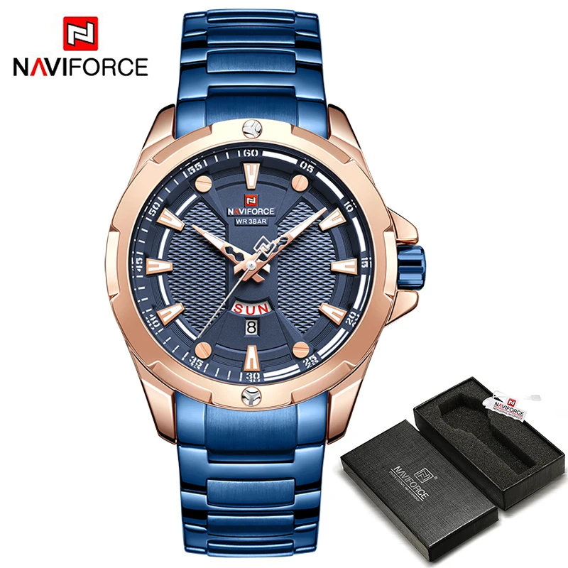 RGBE BOX NAVIFORCE военные модные золотые часы Мужские Роскошные Кварцевые наручные часы Спортивные Повседневные часы водонепроницаемые часы Relogio Masculino - Цвет: RGBE BOX