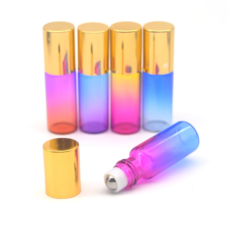 

1000pcs 5ml Gradient Colorful Roller Glass Bottle For Essential Oil Perfume Sample Empty Roller on Ball Glass Bottle Free Shippi