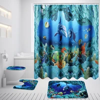 xueqin ocean dolphin deep sea shower curtain polyester waterproof curtains bathroom pedestal rug lid toilet cover bath mat set
