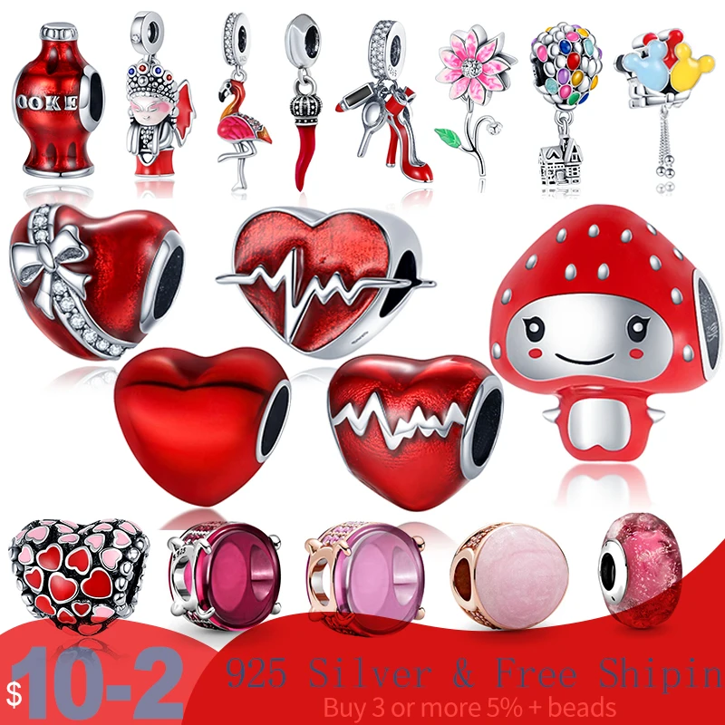 

Prata Charm S925 Sterling Silver Red Series Beaded Charm Suitable for Pandora Bracelet Bracelet Lady DIY Jewelry Customization