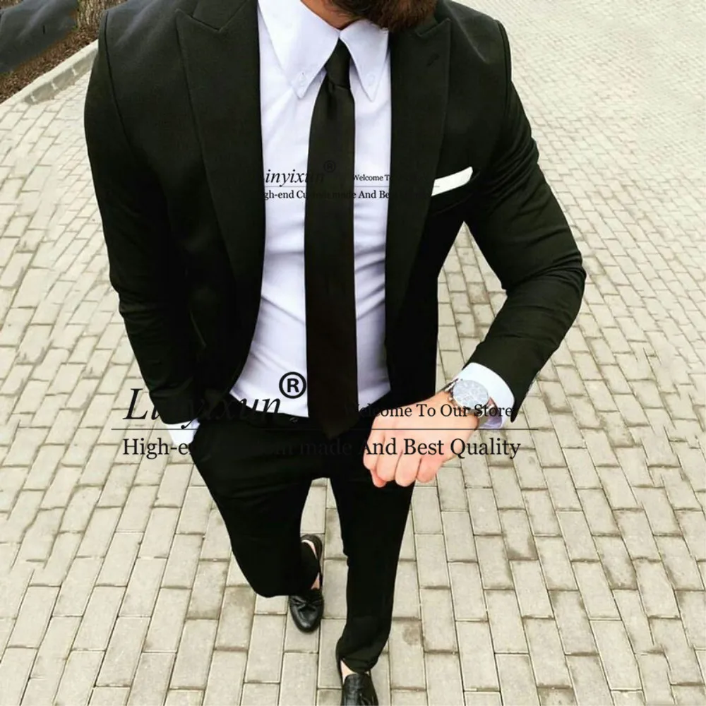 

Peaked Design Black Men Suits for Man Business Blazer Pants 2Piece Jacket Trouser Terno Masculino Slim Fit Costume Homme Mariage