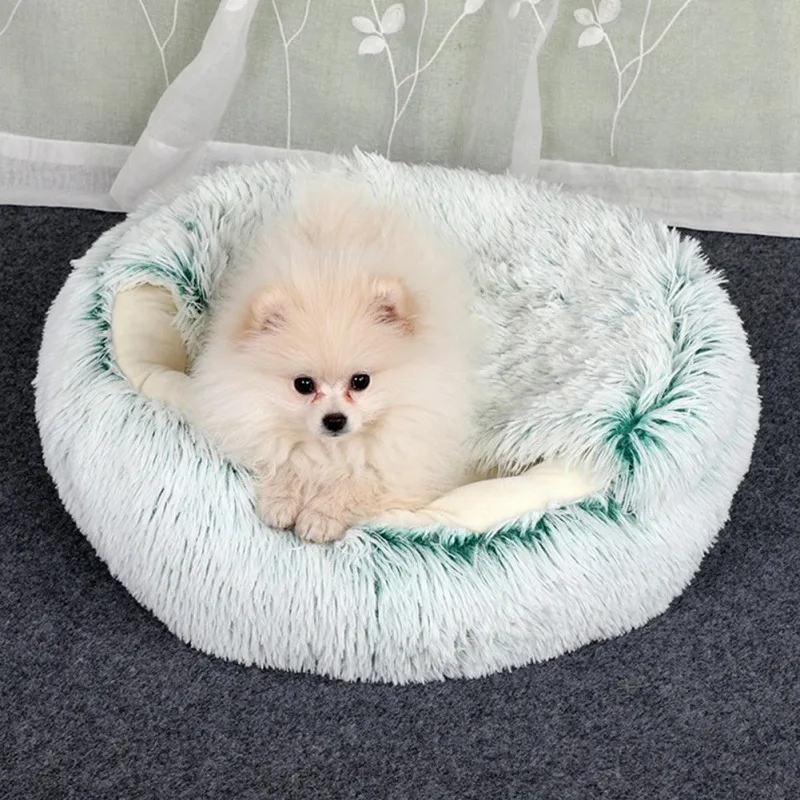 

Pet Bed Super Soft Pet Bed Kennel Dog Round Cat Cold Winter Warm Sleeping Bag Long Plush Puppy Cushion Mat Portable Cat Supplies