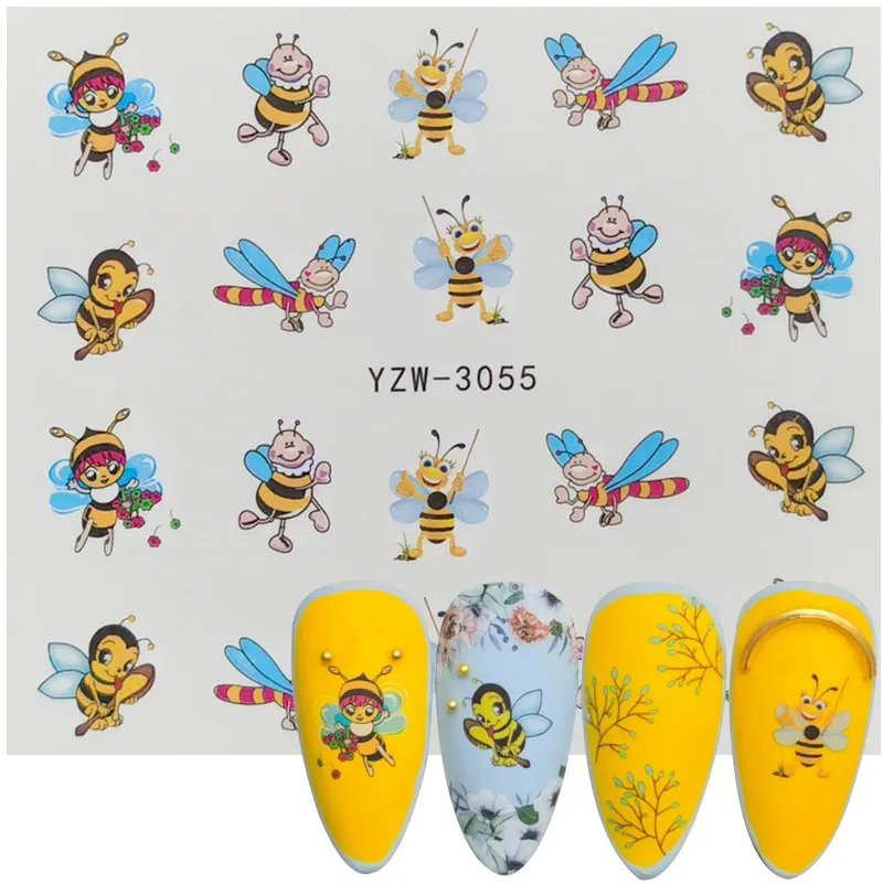 

2023 New Watermark Nail Stickers Cute Cartoon Bee Design Water Decal Sliders Wraps Tool Manicure Nail Art Decor Tips