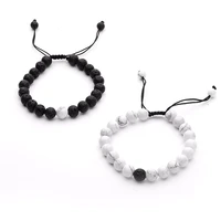 2 pcs set couples distance bracelet natural stone lava stone yin yang beaded woven bracelets for men best friend