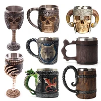 creative resin mark cup nostalgic beer cup stainless steel skull knight coffee cup tea cup bar desk accessories decoration