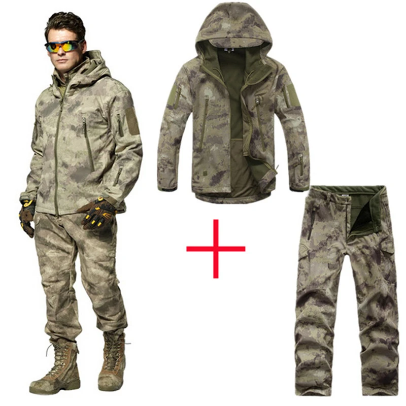 

Tactical Jackets Men Outdoors Hunting Clothes Windproof Waterproof Coats Mens Camouflage TAD Soft Shell Military Fleece Jacket