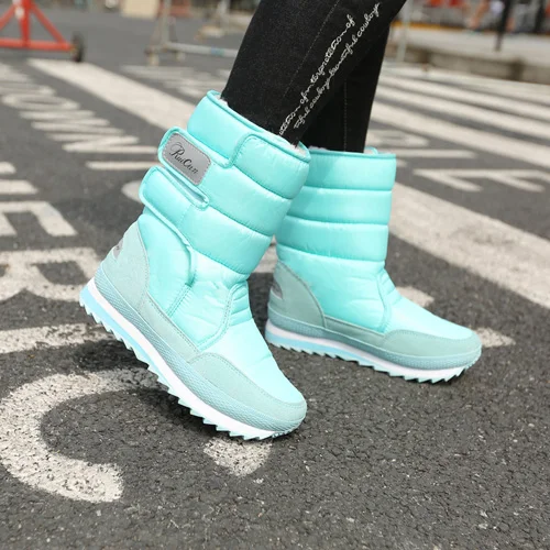 light Green Женские зимние ботинки; коллекция года; зимние ботинки; Женская водонепроницаемая обувь; нескользящие ботинки на платформе; женская обувь; bottes femme booties Botas Mujer - Цвет: light Green