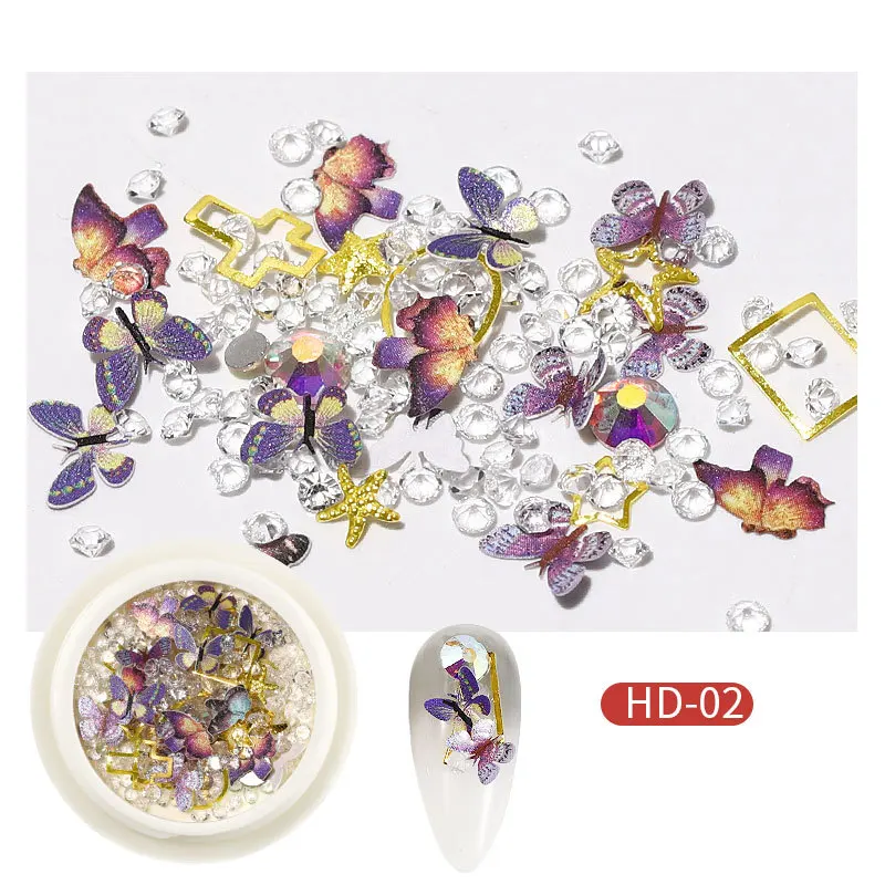 

3D butterfly Nail art decorations 1 box Mix Shapes Glitter Diamond Pearls Metal Nail Art Rhinestones Gems Decals