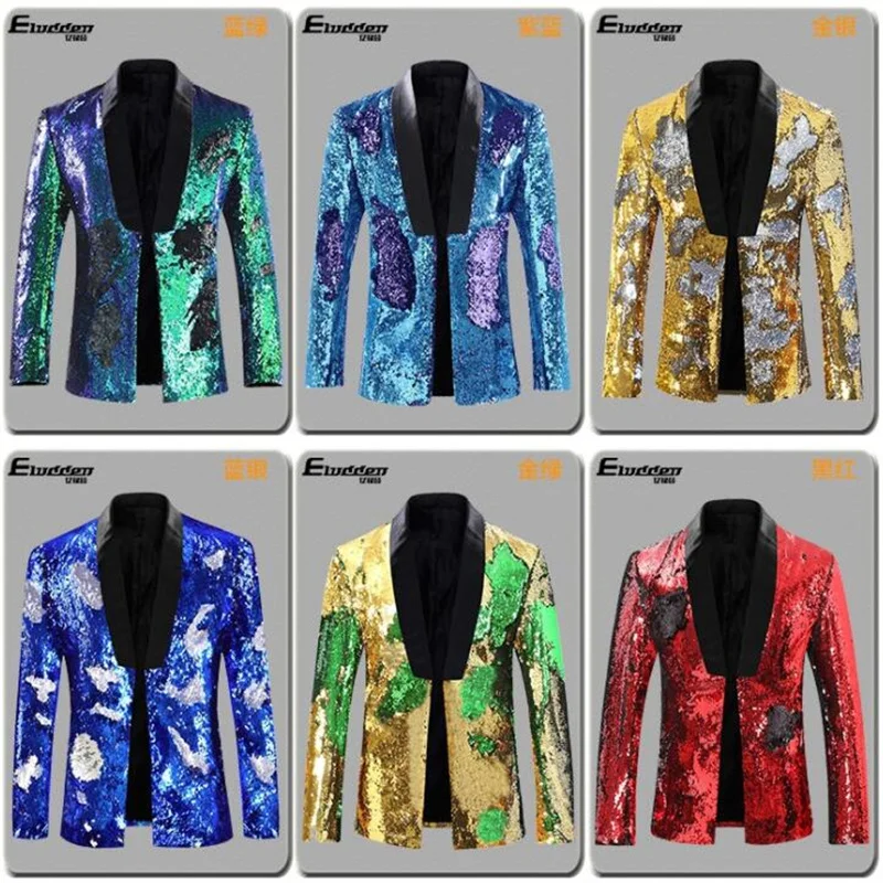Flip sequins blazer men suits designs jacket mens stage costumes for singers clothes dance star style dress masculino homm