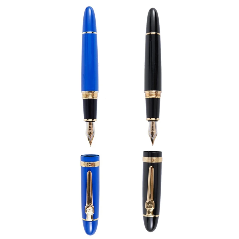 

Перьевая ручка JINHAO, 2 шт., 159 дюйма, 18KGP, 0,7 мм, средней яркости, Бесплатная офисная ручка с футляром, синяя и черная