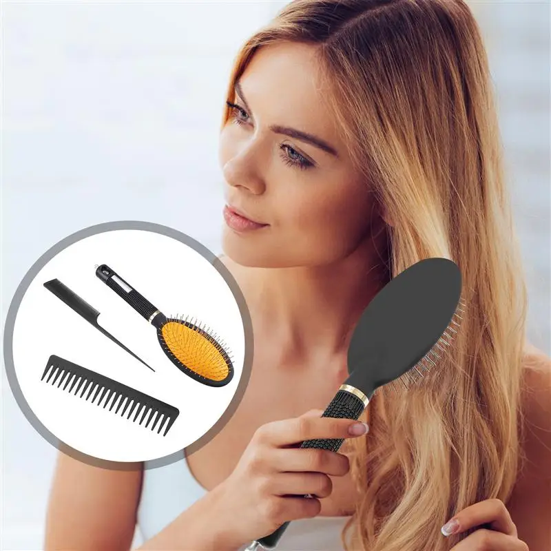 

3pcs Portable Useful Detangling Hair Brush Fine Tooth Comb Tail Comb for Salon Home