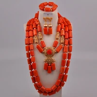 luxury african wedding dress accessories nigeria perfect bride orange natural coral bead necklace wedding jewelry set au 250