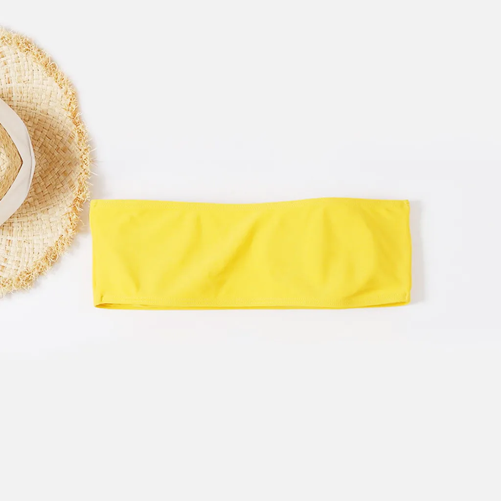 1 шт. топ труба с принтом листьев открытыми плечами мягкий бюстгальтер купальник