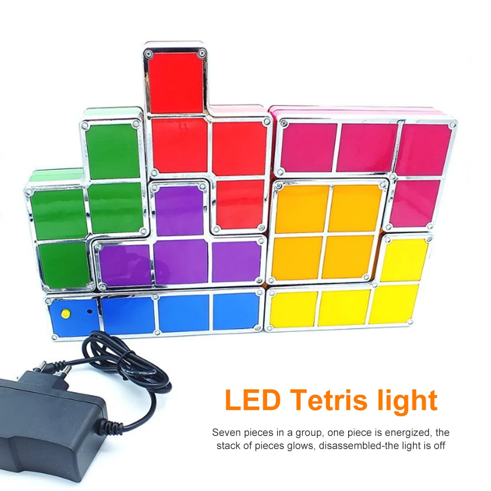 DIY Tetris Night Light Puzzle Stacking Children's Toy LED Table Lamp Building Block Game Tower Colorful Atmosphere | Лампы и