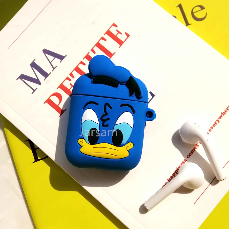 Милый мягкий беспроводной Чехол для наушников для Apple AirPods 2 Силиконовый чехол для зарядки наушников Защитный чехол для AirPods аксессуары - Цвет: Donald Duck