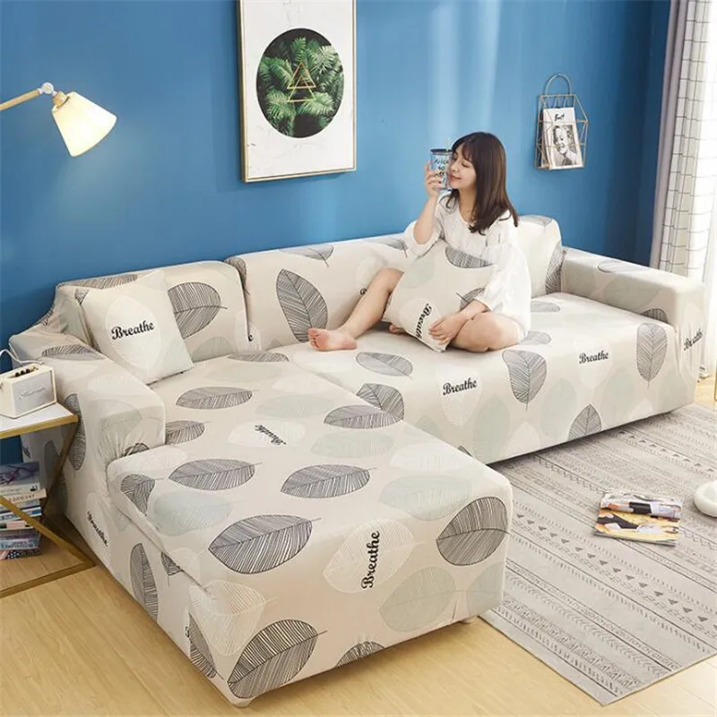 Угловой чехол для дивана в гостиную эластичный домашний клетчатый