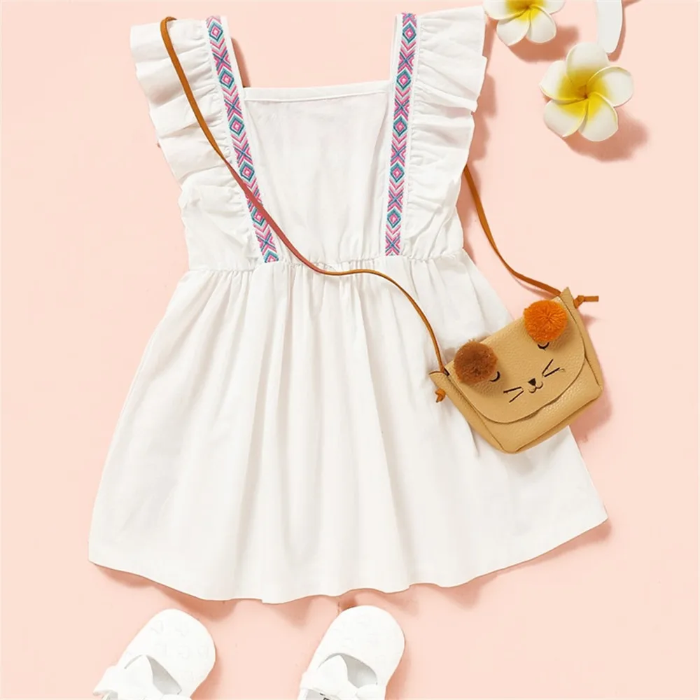 Белое летнее платье для маленьких девочек с оборками, детское платье для девочек от 6 до 12 месяцев, летняя одежда для маленьких девочек, одеж...