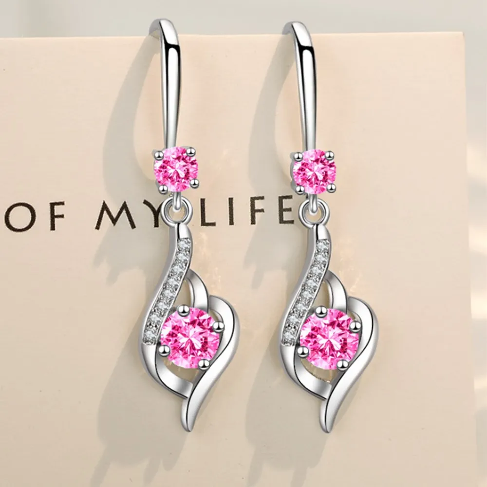 

925 Sterling Silver New Woman Fashion Jewelry Retro Hollow Blue Pink White Crystal Zircon Long Tassel Hook Earrings