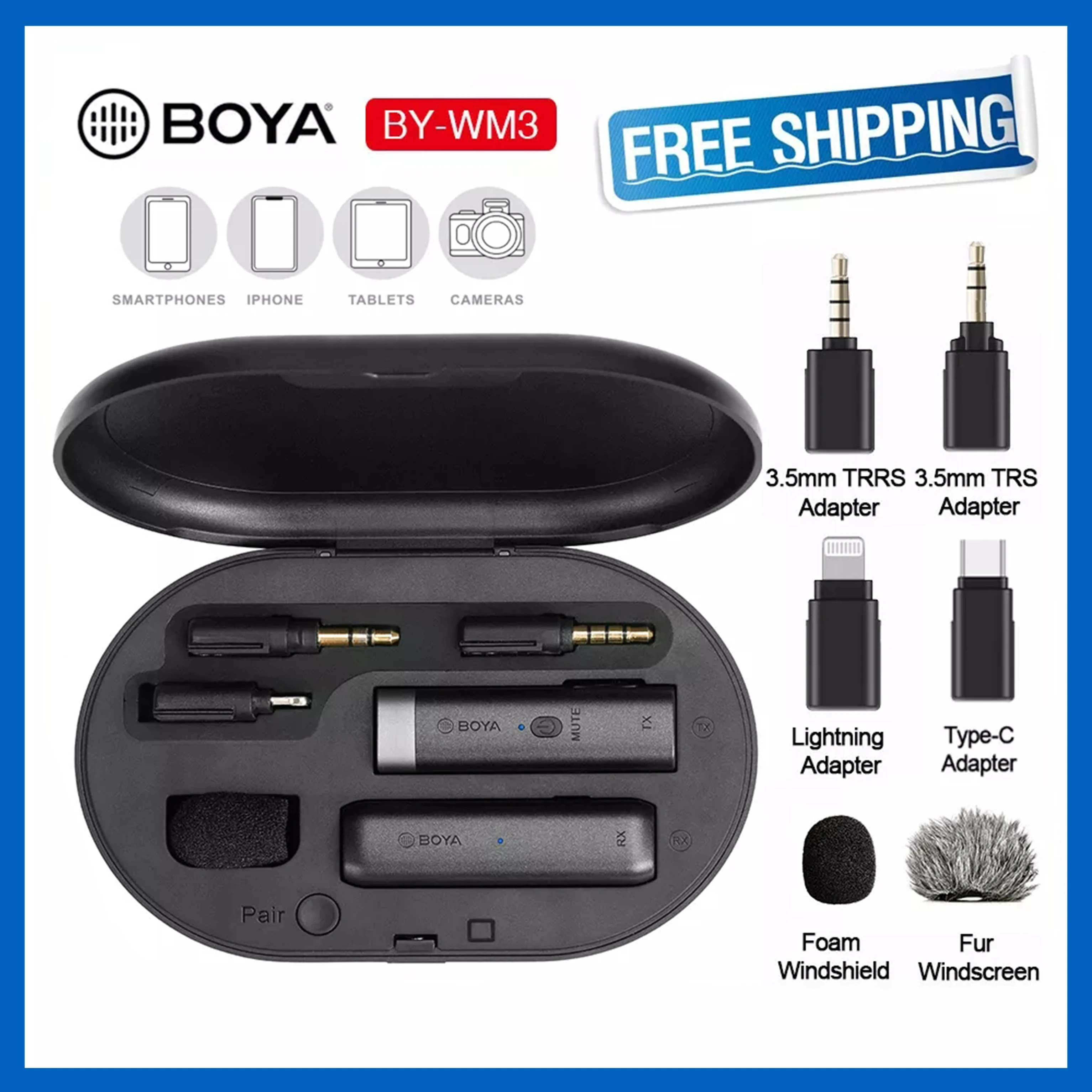 

BOYA BY-WM3 мини-петличная Беспроводная микрофонная система 2,4 ГГц профессиональный студийный микрофон для смартфона камеры интервью Vlog запись