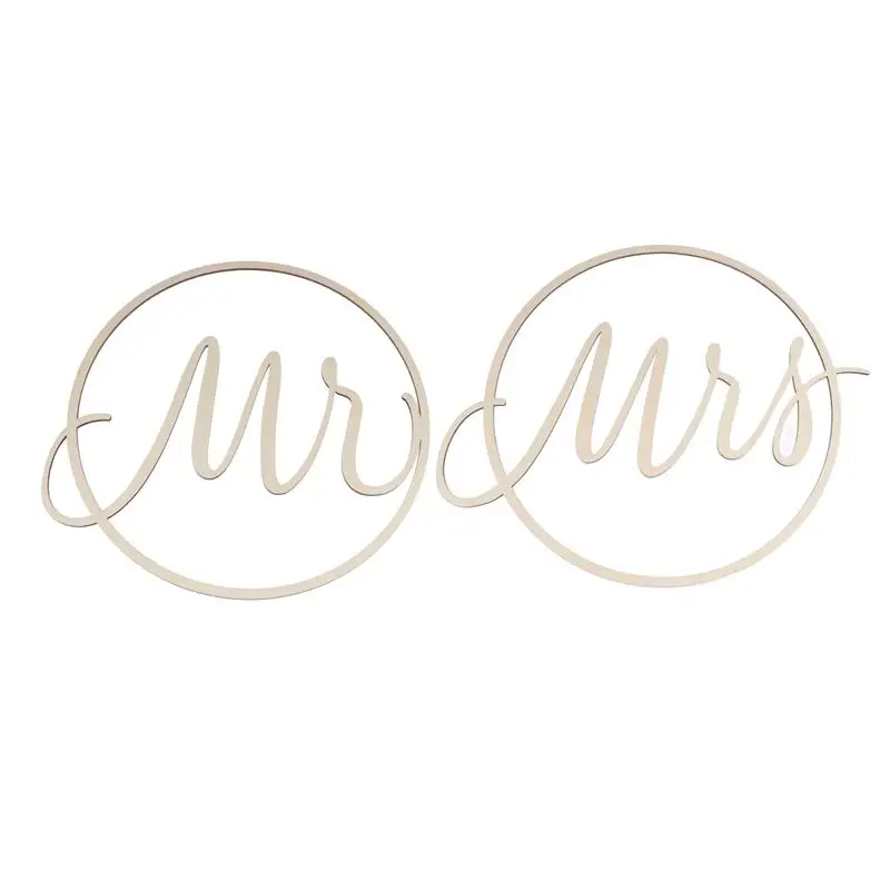 

2pcs Mr Mrs Edding Party Wooden Hollow Round Wedding Wood Chair Sign Hollow Round Chair Flag Household Wedding Party Decoration