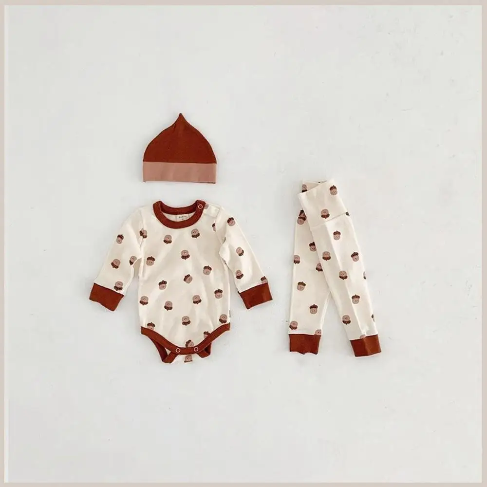 Newborn Baby Boy Sleepwear Pajamas Set Romper Pants Hat 3Pcs Clothes Toddler Nightwear Outfits Girls | Детская одежда и обувь