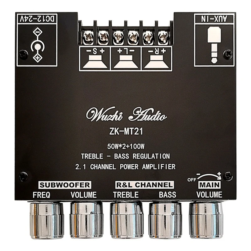 

ZK-MT21 2.1 Channel Bluetooth 5.0 Subwoofer Amplifier Board 50WX2+100W Power Audio Stereo Amplifier Board Bass AMP AUX