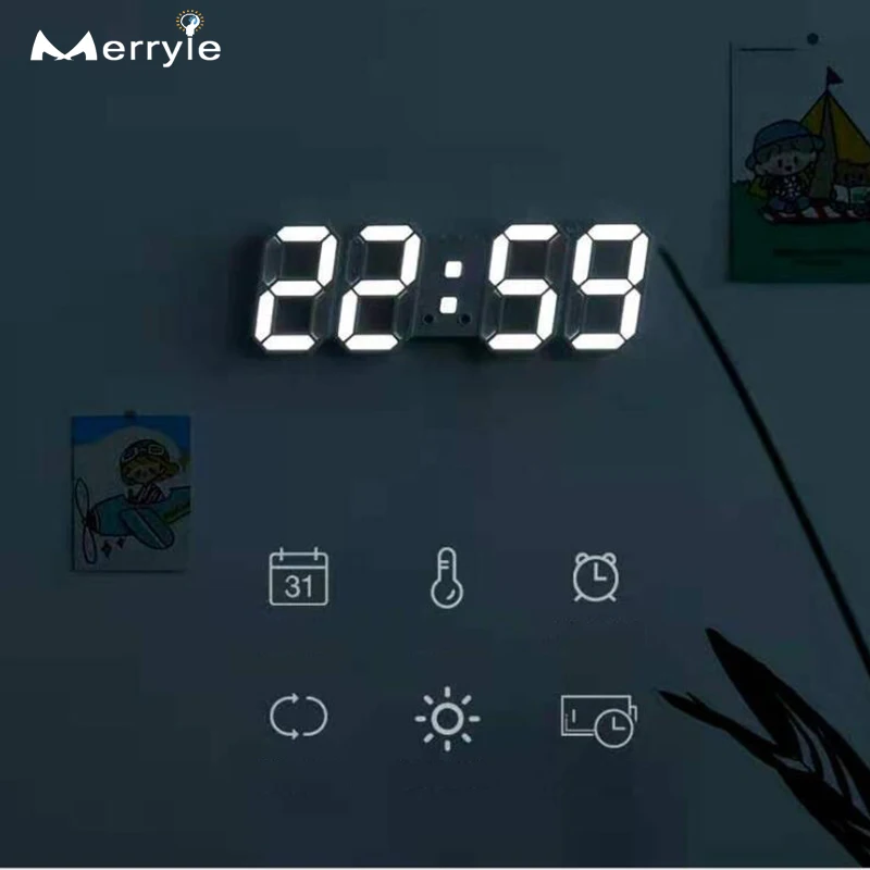 Многофункциональные 3D светодиодсветодиодный настенные часы с умным голосовым и