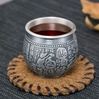 s999 sterling silver handmade kung fu tea set baifu tea cup double anti scalding sterling silver tea bowl water cup