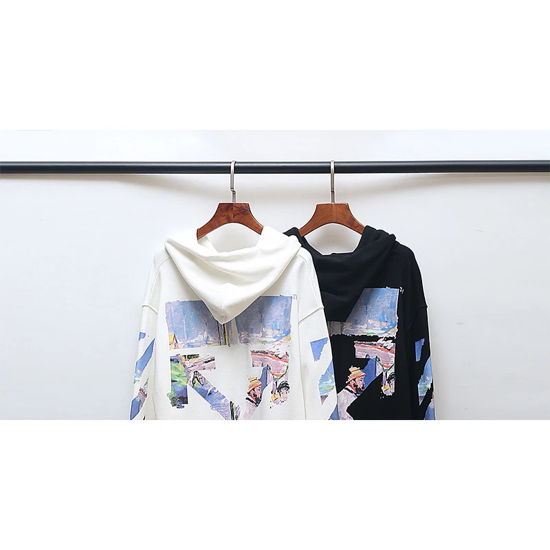 

2020, Классическая Толстовка высшего качества с рисунком масляной живописи, Свитшот со стрелками и капюшоном, свободная Тяжелая худи для пары...