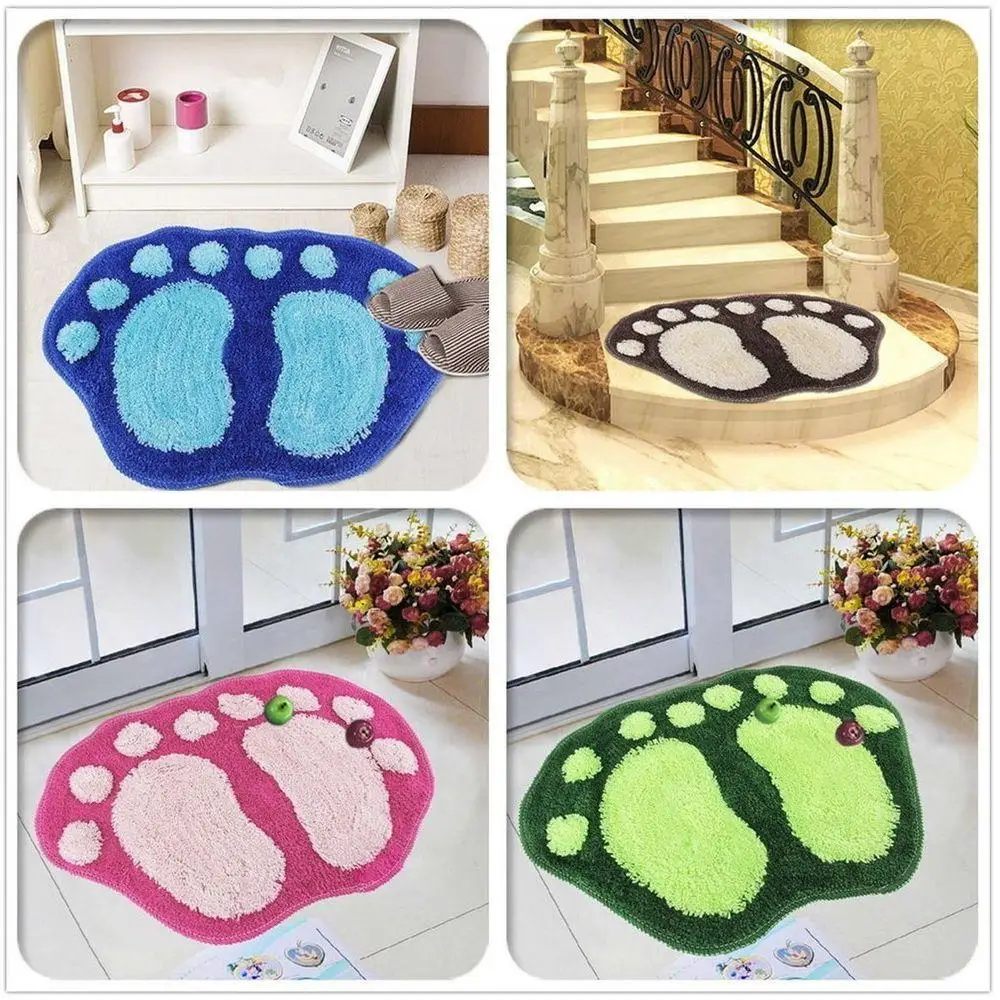Soft Floor Carpet Knitting Wool Big Feet Pattern Bedroom Anti-slip Mat Brown | Дом и сад