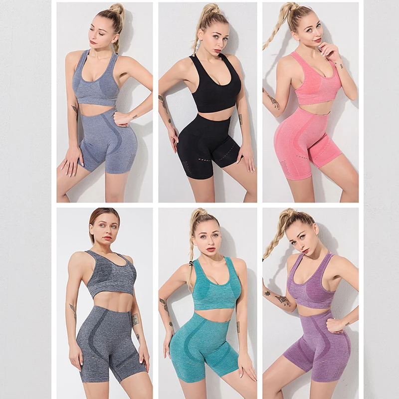 

Seamless Yoga Suit Women Fitness Running Sports Bra Crop Tops Tight-Fitting Gym Shorts Training Sports Set