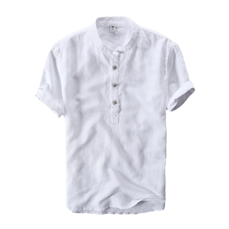 Рубашка мужская с коротким рукавом из хлопка и льна свободного покроя | Мужская
