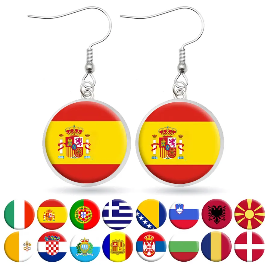 National Flag Earrings Italy Spain Portugal Greece Vatican Croatia Andorra Slovenia Romania Malta Serbia Dangle Jewelry | Украшения и