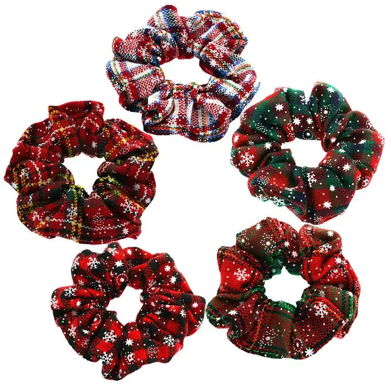 

6pcs Scrunchie Velvet Plaid Snowflake Scrunchies Set Elastic Hair Bands Fashion Headband Ponytail Ties Rope Hair Accessories