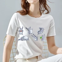 fashion tshirts women white all match o neck t shirts funny cute rabbit pattern ladies tops female commuter tee animal series