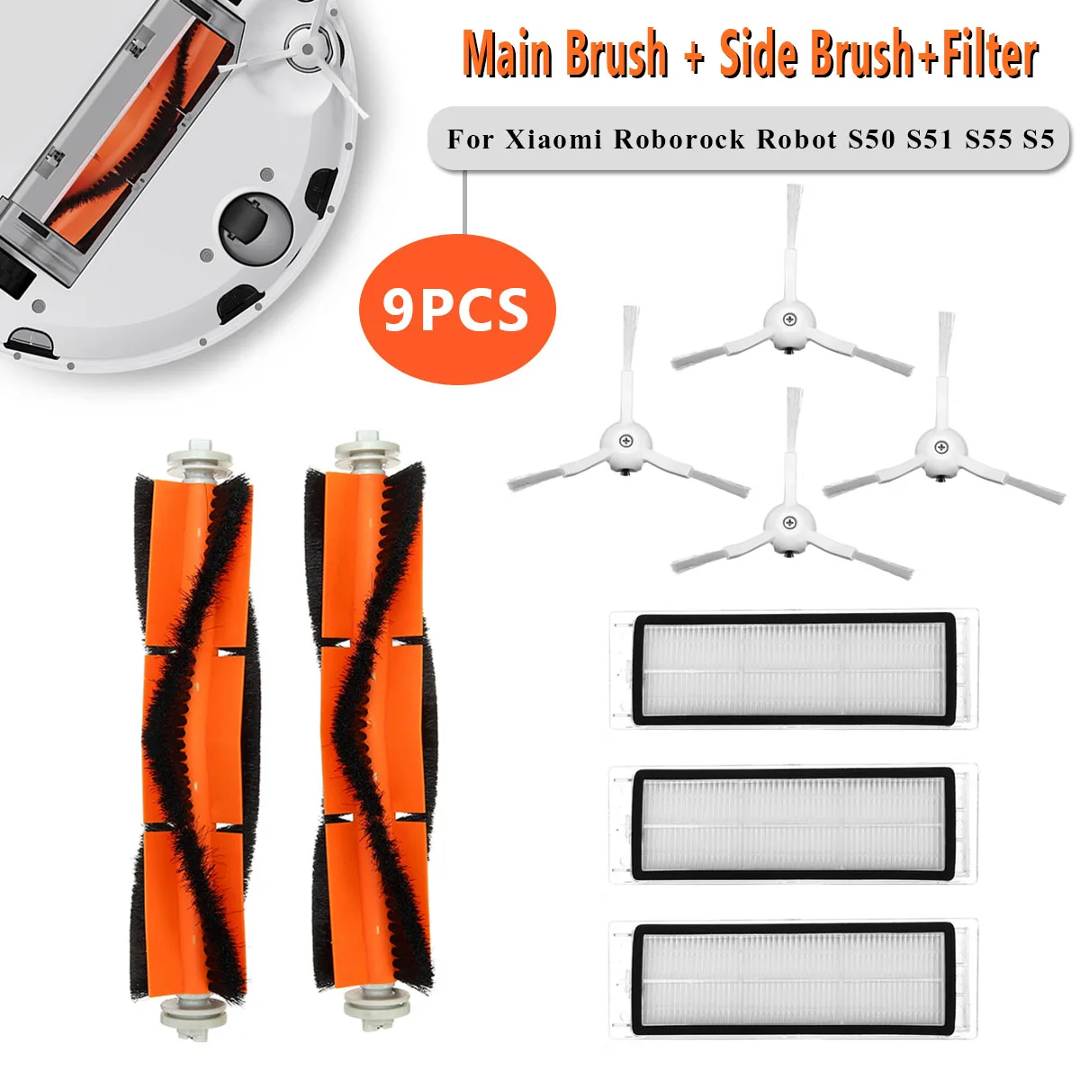 

9PCS Vacuum Cleaner Parts Main Brush Hepa Filter For Xiaomi Roborock S50 S51 S55 S5 Robot Vacuum Cleaner Accessories