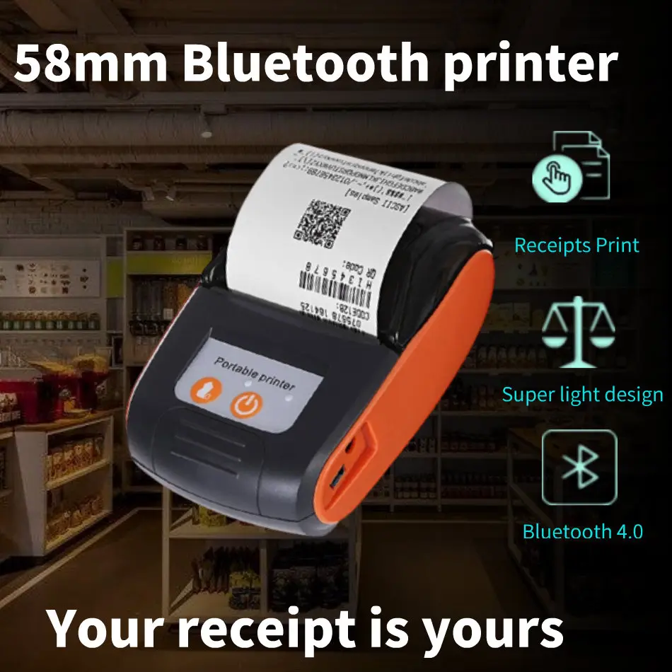 

58mm Bluetooth Pocket Portable Thermal Receipt Printer Mini Wireless Notes Phone Printer Android IOS PC Free APP Bill Impresoras