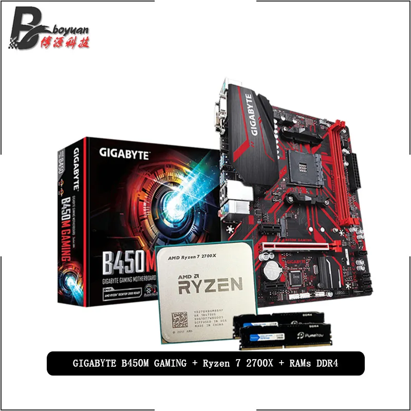 AMD Ryzen 7 2700X R7 CPU + GIGABYTE GA B450M игровая материнская плата Pumeitou DDR4 2666 МГц RAMs подходит для