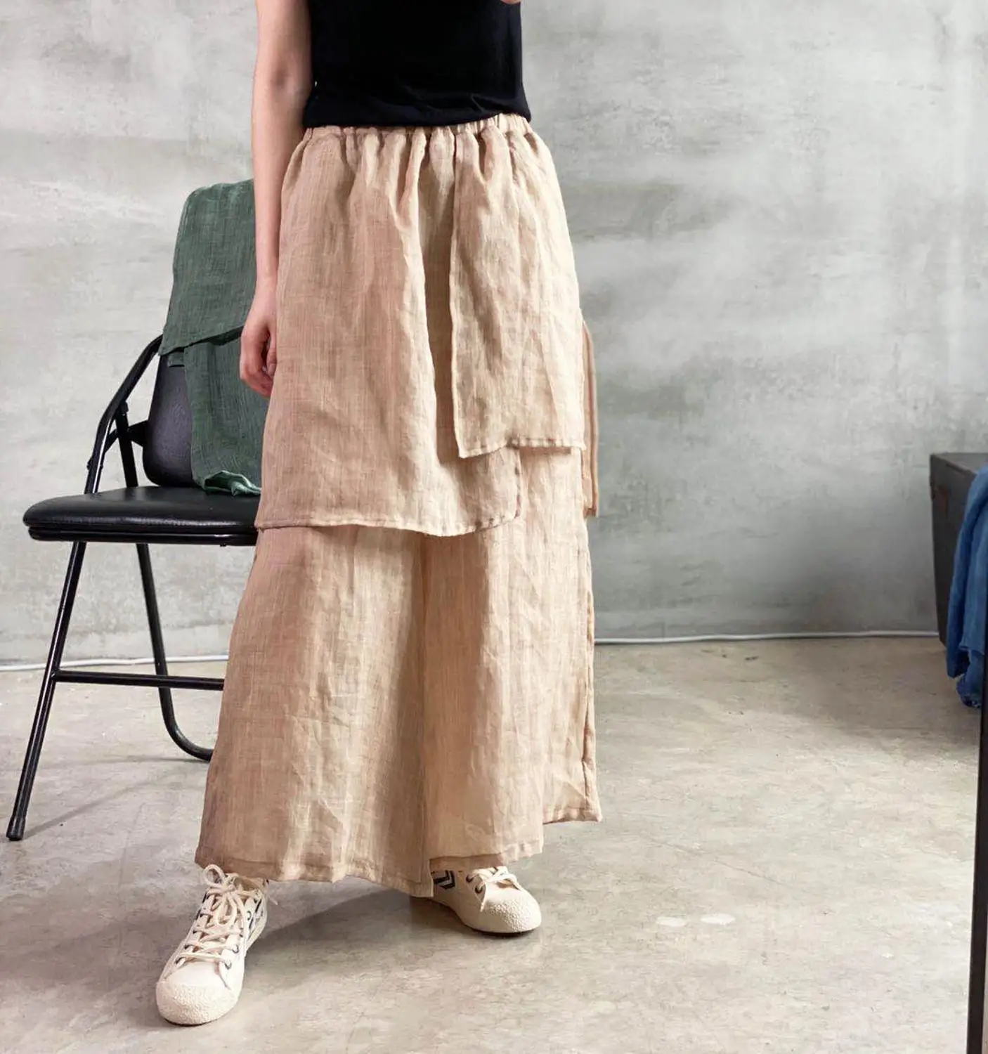 

Новинка 2020, женские брюки и юбка с широкими штанинами, свободные Асимметричные повседневные брюки из рами, оригинальные дизайнерские зерка...