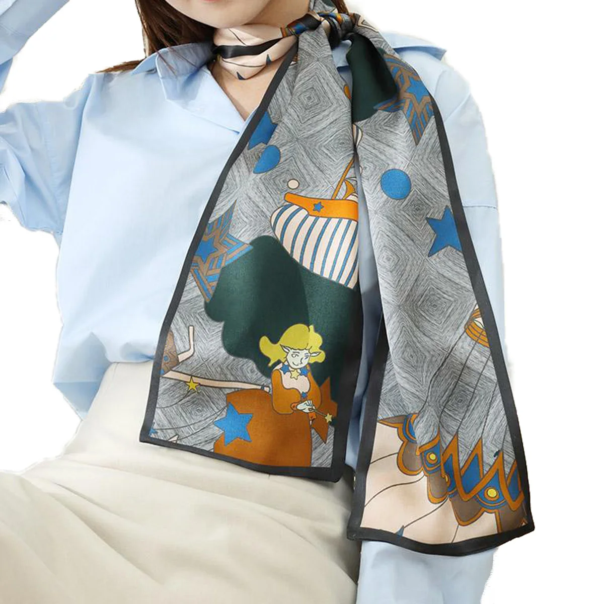 

Женский 100% шелковый шарф, Винтажный Длинный шейный платок, двухслойный, двухсторонний, цвета, блестящий, гладкий, 150*15 см