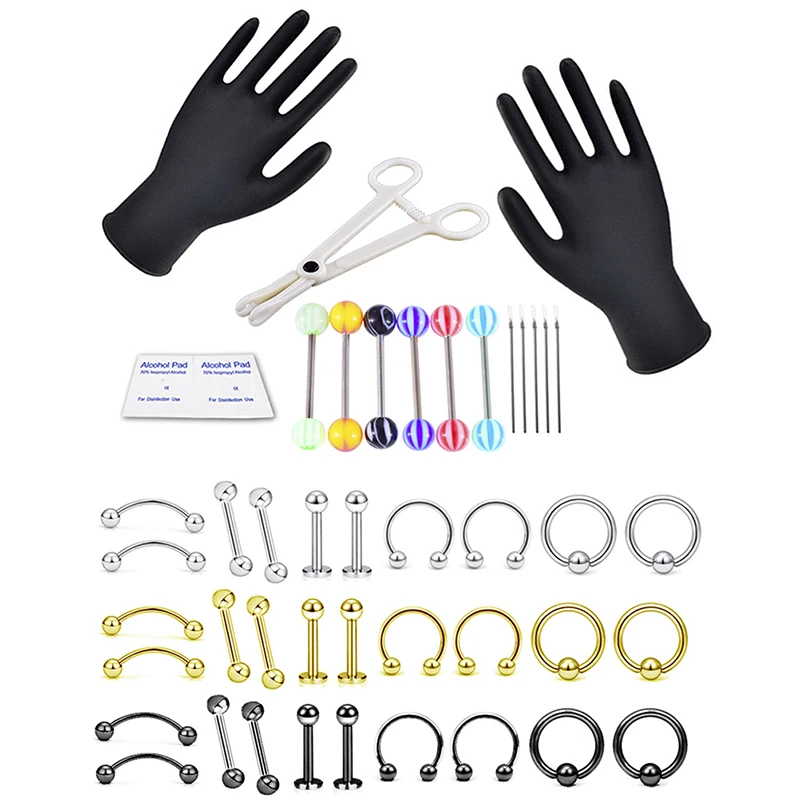 1 Набор инструментов для пирсинга тела профессиональный набор стерильный игл